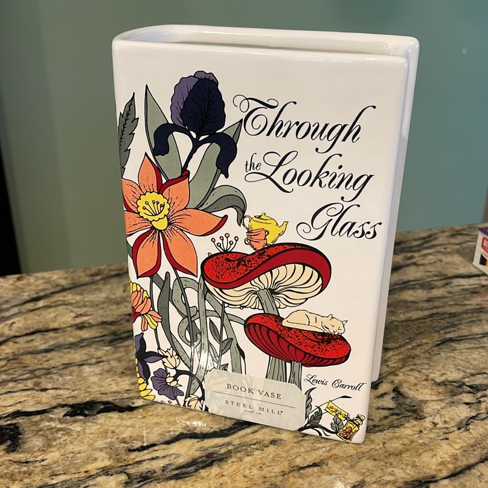 Steel Mill & Co Book-Shaped Ceramic Vase- Through The Looking Glass-new